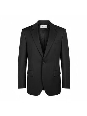 NEW ZARA Womens L Black Longline Blazer Notch Lapel Tailored Classic Coat Jacket